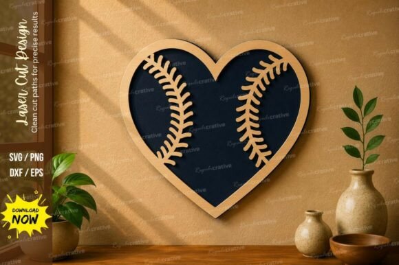 Baseball Heart Art Laser Cut Svg File