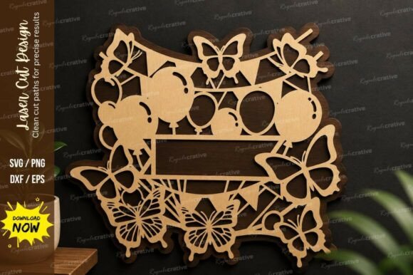 Beautiful Butterfly Circle Frame Laser Cut Svg