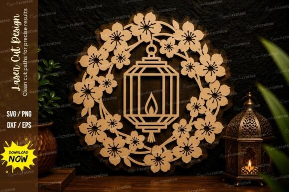 Blossom Lantern Wreath Laser Cut Svg