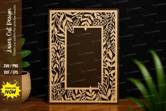 Botanical Rectangle Frame: Elegant Laser Cut SVG Design