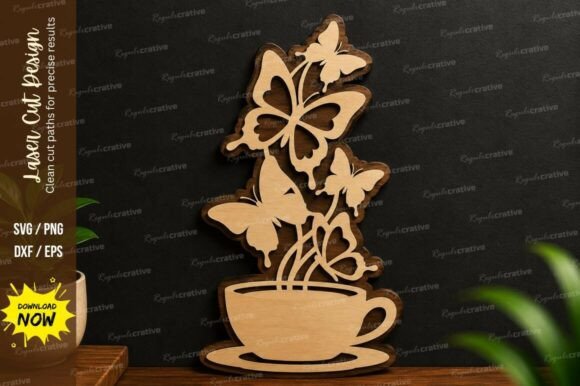 Butterfly Coffee Cup Laser Cut Svg File