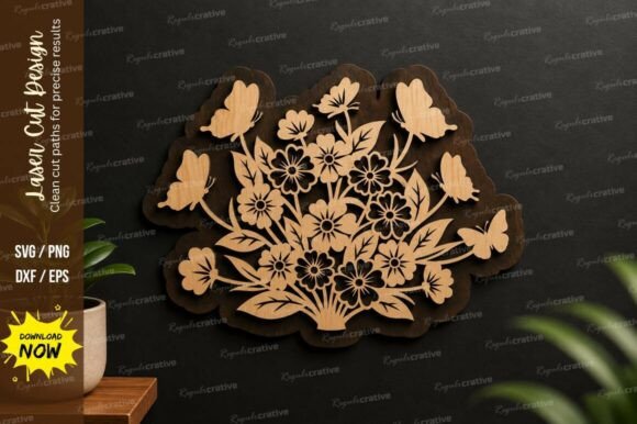 Butterfly Floral Basket Laser Cut SVG