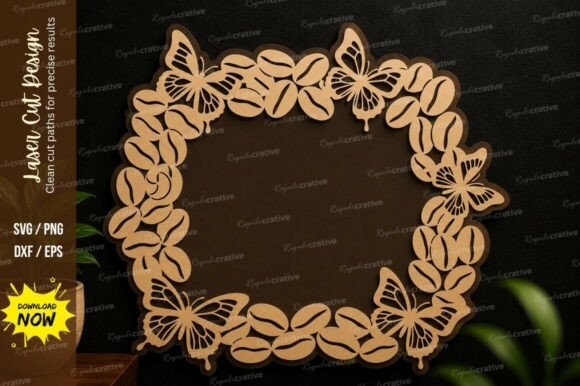 Butterfly Floral Frame Laser Cut SVG: Elegant Design Files
