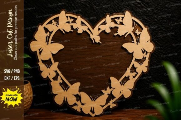 Butterfly Heart Frame Laser Cut SVG Design