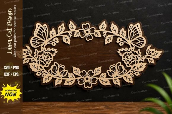 Butterfly Leaf Oval Frame: Elegant Laser Cut Design