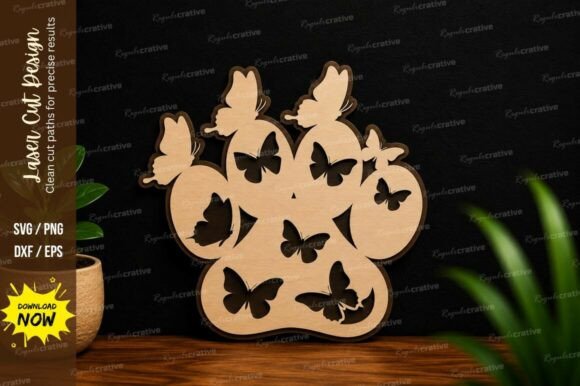 Butterfly Paw Print Laser Cut SVG: Design for Precision