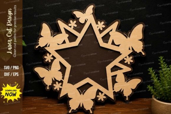 Butterfly Star Frame Laser Cut SVG: Elegant Craft Designs
