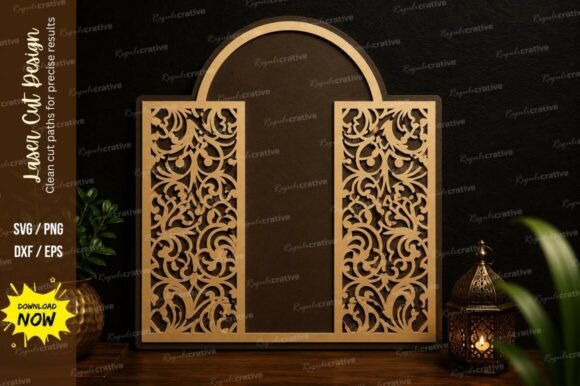 Decorative Arch Door Laser Cut SVG: Precision Design Files