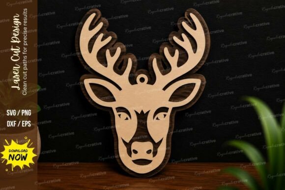 Deer Head Ornament Laser Cut SVG Design for Projects