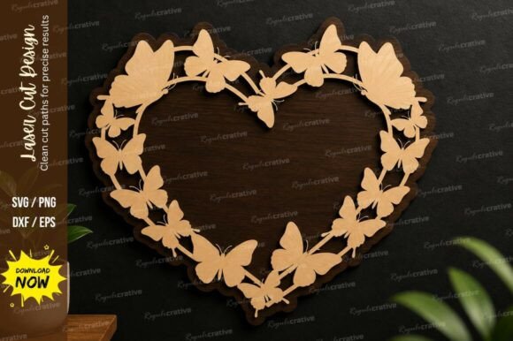 Elegant Butterfly Heart Frame Laser Cut SVG File