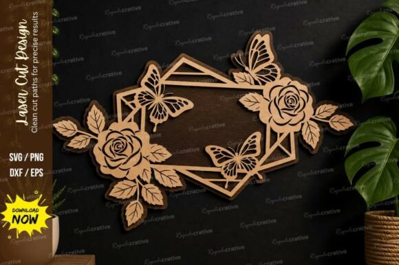 Elegant Floral Geometric Frame Laser Cut SVG File