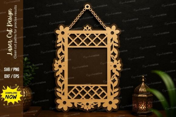 Elegant Hanging Floral Frame Laser Cut SVG Design