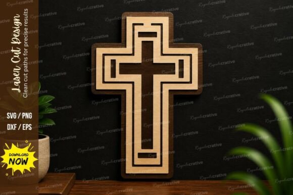 Elegant Layered Cross SVG for Precision Laser Crafting