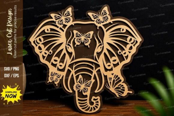 Elephant Butterfly Laser Cut Art: Intricate Design Files