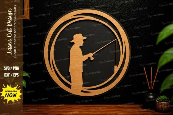 Fishing Man Circle Laser Cut Svg Design
