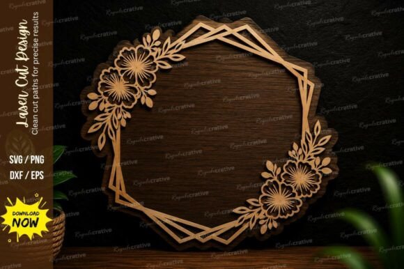 Floral Geometric Frame Laser Cut Svg