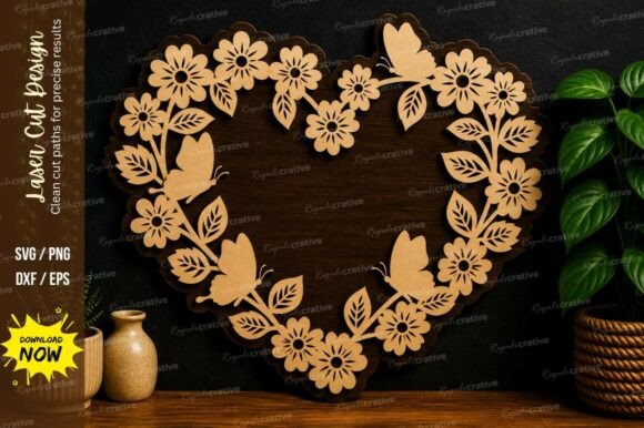 Floral Heart Frame Laser Cut Svg File for Elegant Designs