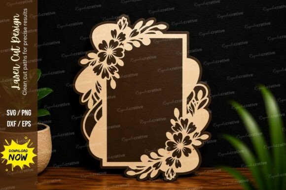 Floral Rectangle Border Laser Cut SVG