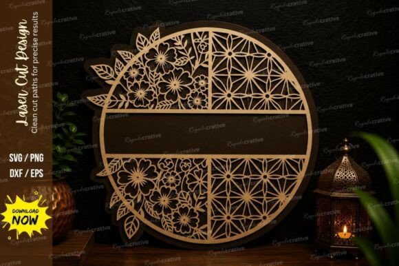 Floral Round Frame Laser Cut SVG Design