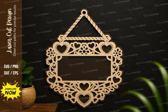 Heart Floral Hanging Frame Laser Cut SVG