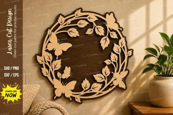 Leaf Floral Circle Frame Laser Cut Svg