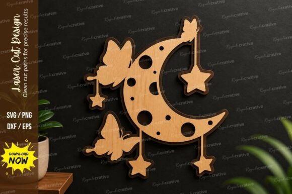 Moon Butterfly Stars Laser Cut Svg Design