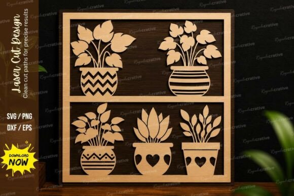 Potted Plants Shelf SVG Laser Cut Wall