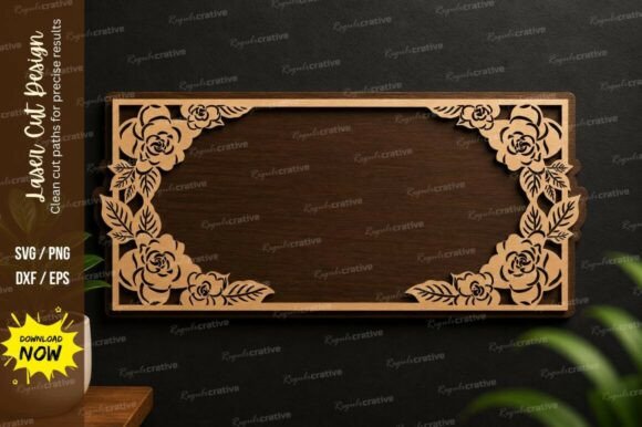 Rose Corner Frame Laser Cut Svg File