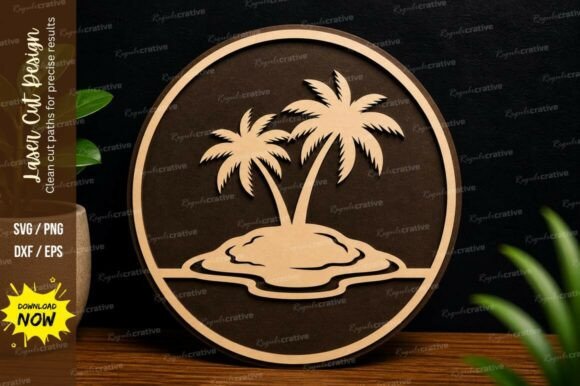 Tropical Island Scene Laser Cut Svg File